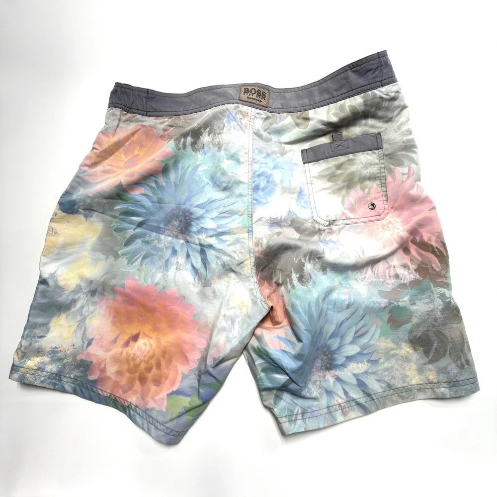 BOSS Hugo Boss Floral Swim Trunks Men's XL Pastel Board Shorts Zip Pockets